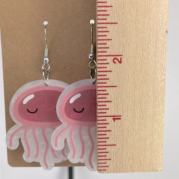 Jellyfish Design Dangle Earrings Cute Style Acrylic - Picture 2 of 2